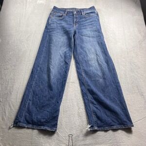 American Eagle Low Rise Baggy Wide Leg Jeans Blue Stretch Size 0 Regular